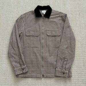 H&M Men's Black and Brown Checkered Jacket with Corduroy Collar size small